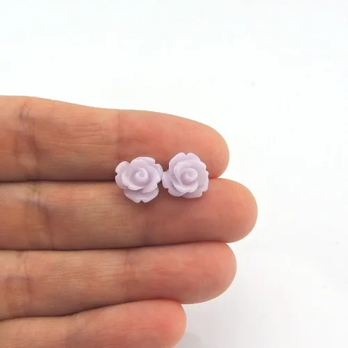Vista 9 de Pendientes de poste de plástico hipoalergénico con forma de rosa de 0.354 in, orejas sensibles al metal