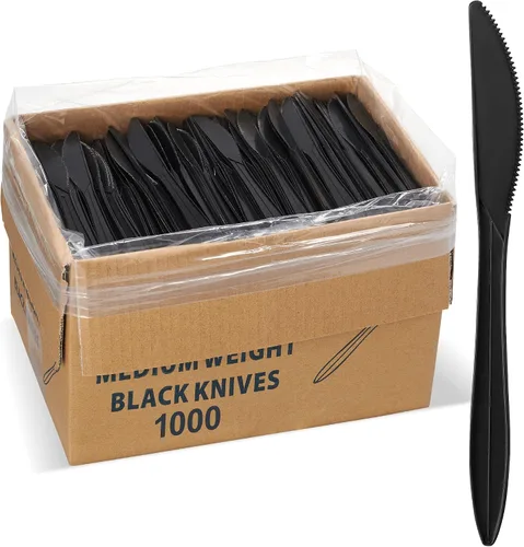 Vista 12 de 1,000 cubiertos de plástico desechables paquete de variedad a granel de peso mediano color negro incluye 334 tenedores, 333 cuchillos, 333 cucharas