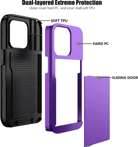 Vista 182 de Nvollnoe - Funda para iPhone 14 con tarjetero [tienda de 5 tarjetas] Negro - Almacenamiento más grande