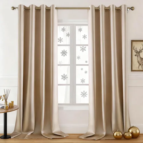 Vista 12 de HOMEIDEAS 2 paneles de cortina de seda sintética, cortinas opacas para dormitorio