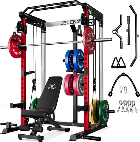 Vista 29 de C21 Power Cage 2000LBS Multi-Function Power Rack with Independent Dual Pulley System, All-in-One Squat Rack for Cable Crossover, Home Gym Workout
