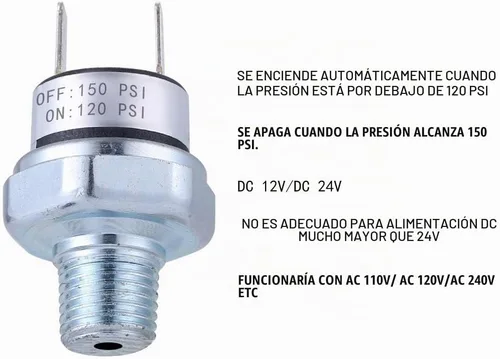 Vista 5 de Interruptor de Presión 120-150 PSI Interruptor de Presión del Compresor de Aire Interruptor de Presión de Aire 1/4"-18 NPT Interruptor de Presión