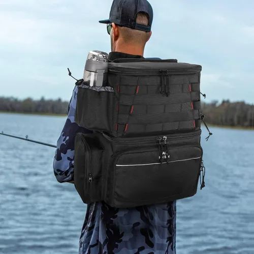 Vista 8 de MATEIN Mochila para Pesca, Bolsa de Equipo de Pesca Resistente al Agua con Soportes para Caña de Pescar y Enfriador, Regalos de Equipo para Hombres