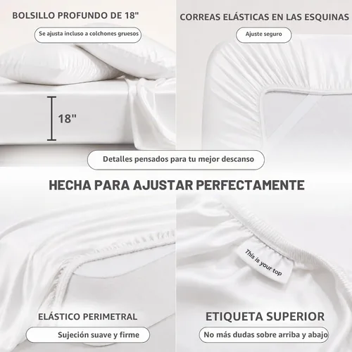 Vista 3 de Sábanas 100% Tencel, bolsillo profundo de 18 pulgadas Blanco brillante