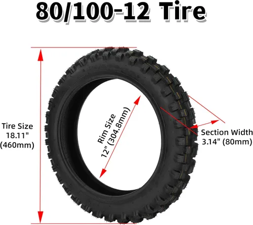 Vista 2 de 3.00-12 80/100-12 Neumático Trasero con Juego de Tubo Interior para KLX110 DRZ110 CRF70 CRF110F RM65 KX65 PW80 TTR90 TTR110 KX65 CRF SSR KX110 JR80