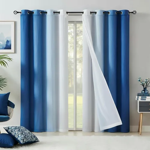 Vista 11 de Cortinas Completamente Opacas Azul Degradado de 63 pulgadas de Largo para Sala de Estar y Dormitorio, Cortinas con Aislamiento Térmico para Navidad