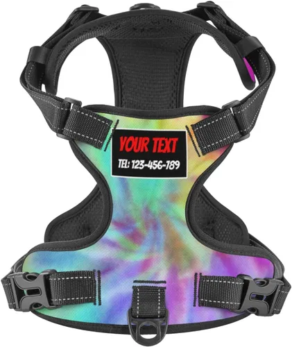 Vista 13 de Arnés personalizado para perro sin tirones, chaleco personalizado de hueso de perro con nombre de mascota, arnés reflectante ajustable personalizado