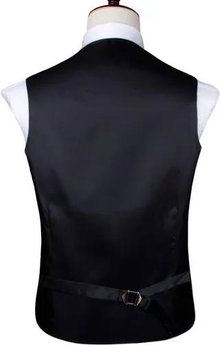 Vista 6 de Hi-Tie Conjunto de chaleco de seda para hombre y pañuelo con corbata, chaleco formal de jacquard para esmoquin de fiesta de boda