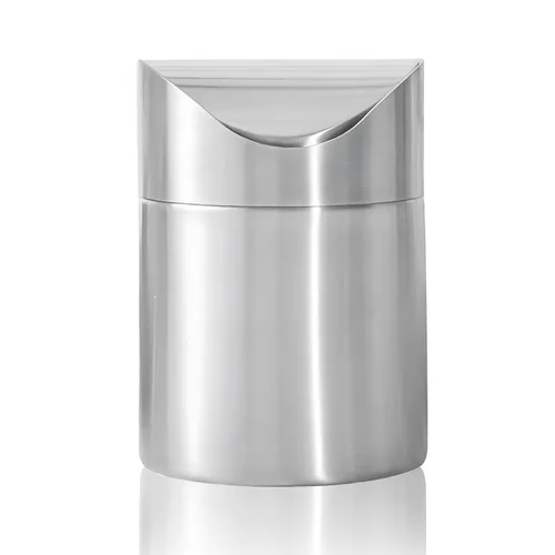 Vista 7 de Mini basurero, pequeño cubo de basura de escritorio con tapa giratoria, de acero inoxidable, para encimera de baño, cubos de basura de cocina