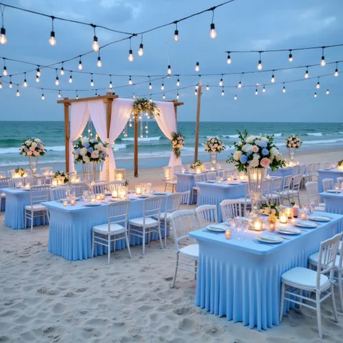 Vista 7 de Paquete de 3 Manteles de Spandex Azul Bebé para Mesas Rectangulares de 6 Pies, Falda de Mesa Azul Elástica Ajustada de 6 Pies para Fiestas de Boda