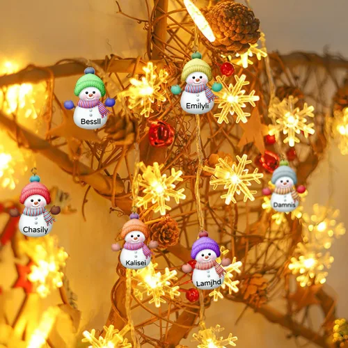 Vista 5 de Cadena de luces de muñeco de nieve personalizadas con nombre personalizado, muñeco de nieve LED, funciona con pilas, luces de hadas de Navidad