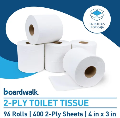 Vista 2 de Boardwalk B6144 2 capas de papel higiénico séptico seguro - blanco (96/cartón)