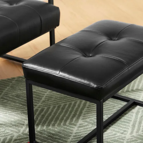 Vista 8 de Glitzhome Banco otomano, sillas modernas de piel sintética con marco de metal, taburete de maquillaje, taburete acolchado para sala de estar Negro