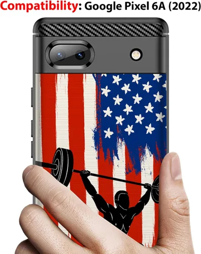 Vista 2 de Case Compatible with [Google Pixel 6A (2022) / Pixel 6A Case] Slim TPU Carbon Fiber Accent Scratch and Drop Protector USA Sporst Flag Theme