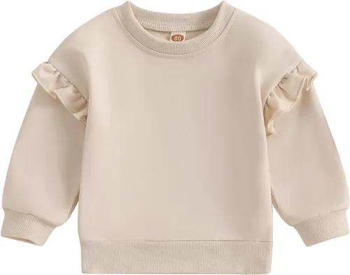 Vista 13 de Sudadera de manga larga con volantes para niña bebé, camiseta básica de color sólido, suéter de gran tamaño para niños, ropa de otoño Sudaderas