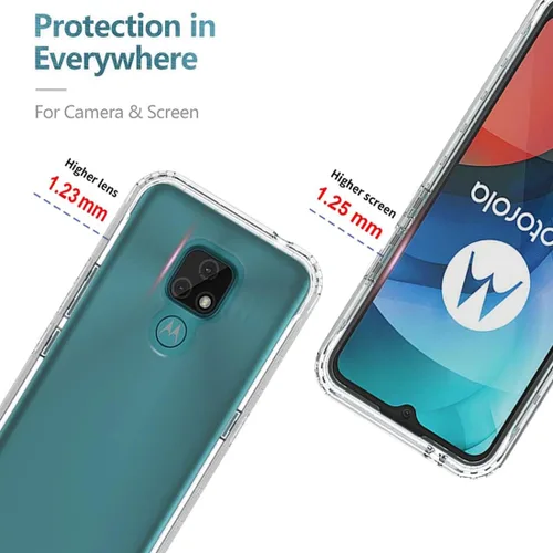 Vista 2 de Funda para Moto E7, para Motorola E7 con protector de pantalla de vidrio templado, suave 360 cuerpo completo a prueba de golpes híbrido parachoques