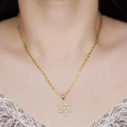 Vista 5 de PORI JEWELERS Colgante hexagonal de oro amarillo de 14 quilates con diseño de estrella de David, joyería fina, el mejor regalo de bendición