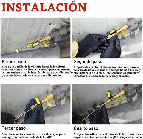 Vista 6 de Herramienta de extracción de núcleo de válvula HVAC, herramienta de válvula Schrader de CA, adaptador mini Split R410A SAE 1/4 y 5/16, removedor