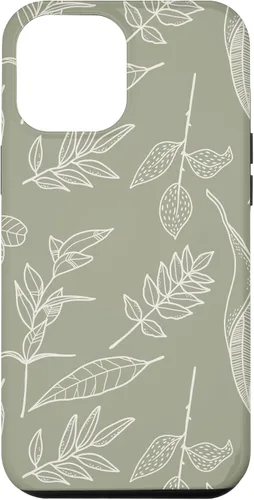 Vista 26 de Carcasa para iPhone 16, diseño de hojas y flores, color verde salvia
