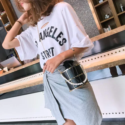 Vista 5 de Bolso de embrague para las mujeres de la perla de la noche de los bolsos de la tarde del metal de la manija superior del cubo del bolso de cristal