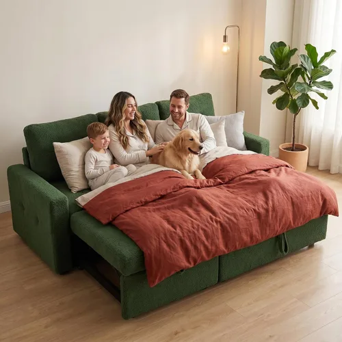 Vista 7 de HIPIHOM Sleeper Sectional Sofa with Pull-Out Bed, Reversible Storage Chaise Dark Green