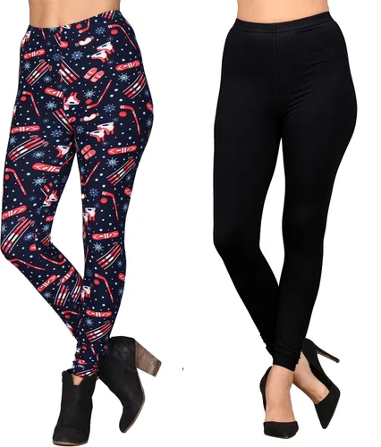 Vista 11 de Lildy - Leggings súper suaves lisas e impresas para mujer, elásticas sin transparencias Rayas negras y rojas/paquete de dos negras