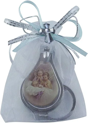 Vista 3 de 12 llaveros de bautismo con cortaúñas y abridor de recuerdos de fiesta para bebé niño (Bautizo Recuerdos/Baby Angel Design en bolsas decoradas)