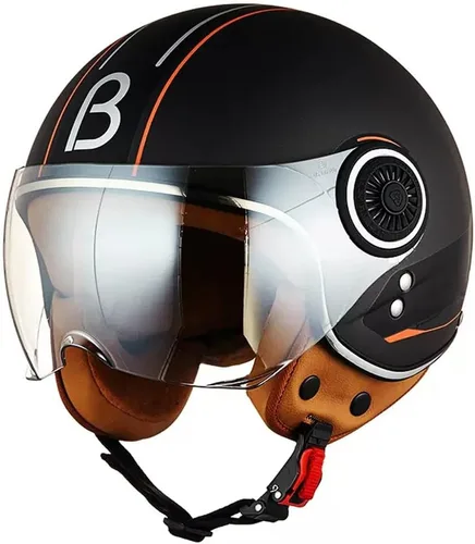 Vista 8 de Casco de motocicleta aprobado por el DOT, casco retro 3/4 de cara abierta con visera, casco vintage para scooter para mujeres y hombres adultos