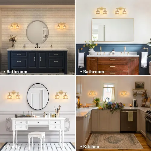Vista 16 de Shenmoyl Lámparas de baño, lámpara de pared de 2 luces para tocador sobre espejo con pantalla de vidrio tulipán blanco para dormitorio, sala