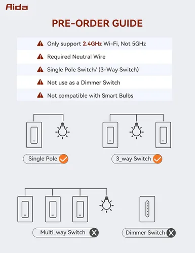 Vista 2 de AIDA Interruptor de luz inteligente, interruptor inteligente WiFi de 3 vías, compatible con Alexa y Google Home, requiere cable neutro, interruptor