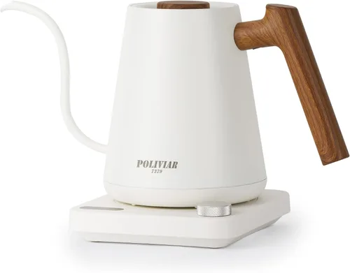 Vista 8 de POLIVIAR Hervidor Eléctrico de Cuello de Cisne, 1350W Hervidor Eléctrico para Té con Mango de Patrón de Madera, 34oz Hervidor Eléctrico Vertedor