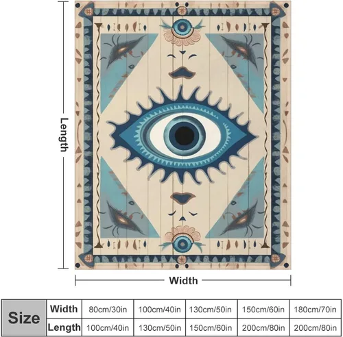 Vista 2 de Manta de mal de ojo, tribal bohemio, retro, súper suave, acogedora, cálida, manta decorativa para sala de estar, dormitorio, dormitorio