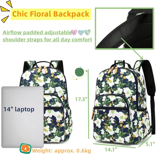 Vista 2 de Leaper - Mochila de viaje impermeable con diseño floral, bolso, bolso de viaje para niñas.