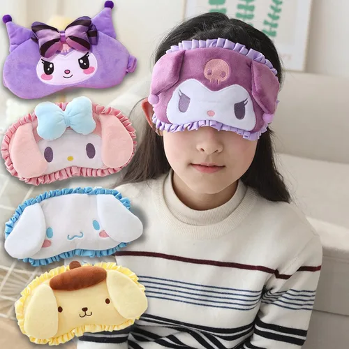 Vista 3 de Máscara de dormir Kawaii para niñas y mujeres, máscara de dormir de dibujos animados suave de felpa para niños, sombras de ojos para niños, regalos