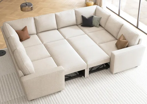 Vista 27 de HONBAY Sofá Seccional Cama con Cama Extraíble, Sofá en Forma de U con Almacenamiento, Sofás Seccionales Modulares para Sala de Estar, Gris Oscuro
