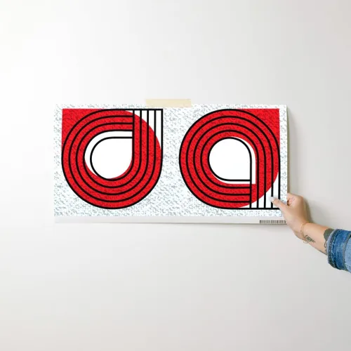 Vista 7 de Muestras de papel tapiz para despegar y pegar, Bauhaus rojo y blanco, moderno, abstracto, geométrico, círculos negros, gráfico, papel tapiz