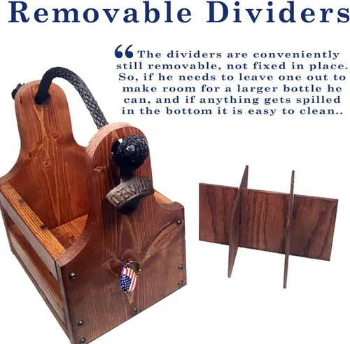 Vista 2 de Carrito de cerveza de madera personalizado con abrebotellas y colector magnético de tapas de botellas. Hecho a mano de madera rústica de seis