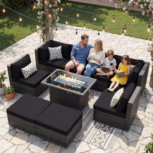 Vista 94 de NICESOUL Juego de muebles de patio de ratán extra grande con mesa para fogata de gas y propano, 29.3 pulgadas, respaldo alto, cómodos conversaciones