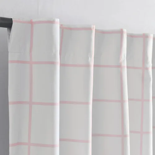 Vista 3 de Lush Decor Urban Square Grid - Par de paneles de cortinas opacas para ventana, 100% forradas, pestaña trasera, bolsillo para barra, 84 pulgadas