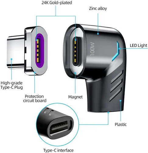 Vista 2 de BoxWave Adaptador compatible con GameSir X2 (versión Bluetooth), adaptador de ángulo MagnetoSnap PD, conector de carga magnético, protector