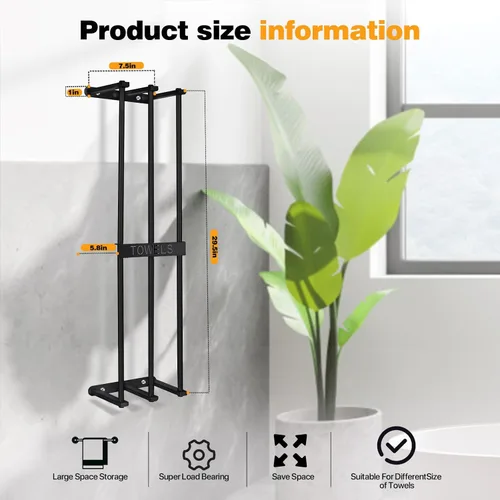 Vista 2 de Toallero de pared para baño pequeño, 3 barras para baño, toallero para pared de baño, organizador de baño, toallas para baño pequeño, caravana