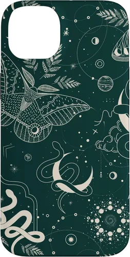 Vista 15 de Dark Green Mystical Witchcore Celestial Night Moth & Snake Case para iPhone 16