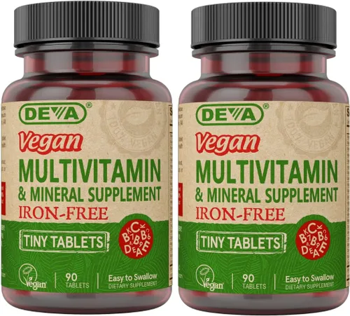 Vista 6 de DEVA Tiny Tablets Multivitaminas veganas para mujeres y hombres, multivitamínico sin hierro, suplemento mineral, vitamina C, complejo de vitamina B