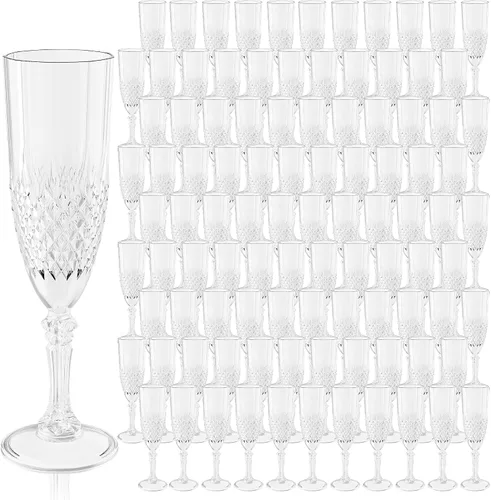 Vista 28 de Copas de champán de plástico, copas de champán a granel, copas de vino acrílicas reutilizables irrompibles para bodas, despedidas de soltero, Ámbar