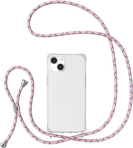 Vista 34 de UEEBAI Funda de teléfono con cordón cruzado para iPhone 14 de 6.1 pulgadas, funda de silicona con correa ajustable para collar, correa suave