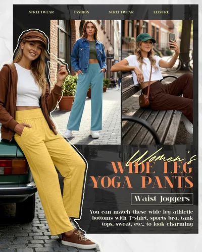 Vista 123 de Neer - Conjunto de 3 pantalones de yoga de pierna ancha para mujer - Pantalones deportivos cómodos, holgados, de cintura alta y casuales