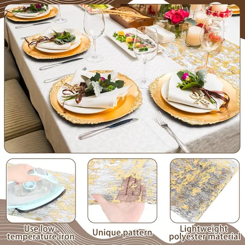 Vista 3 de Mixweer 10 caminos de mesa dorados de 11 x 110 pulgadas con lentejuelas para decoraciones de malla fina, fiestas, bodas, cumpleaños, despedidas