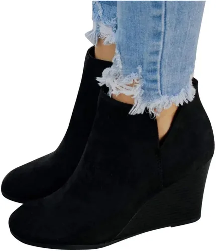 Vista 3 de Botines cortos de gamuza para mujer, con cierre de cremallera, puntera cerrada, para senderismo, estilo mujer, Sandalias negras, caqui, marrones, 9