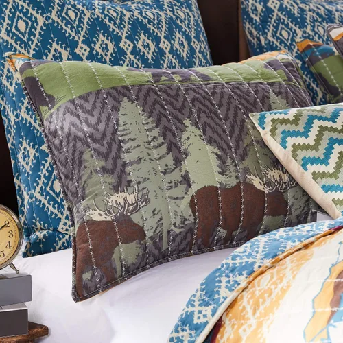 Vista 5 de Greenland Home juego de edredón con diseño de pinos y osos, negro, Algodón, Multicolor, gemelo
