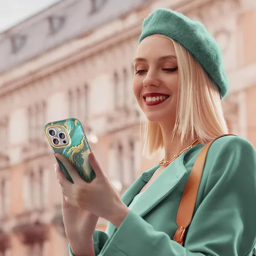 Vista 6 de SHEDEER Funda para iPhone 15 Pro con protector de cámara con purpurina y protector de pantalla, patrón elegante y antiamarillamiento, protección